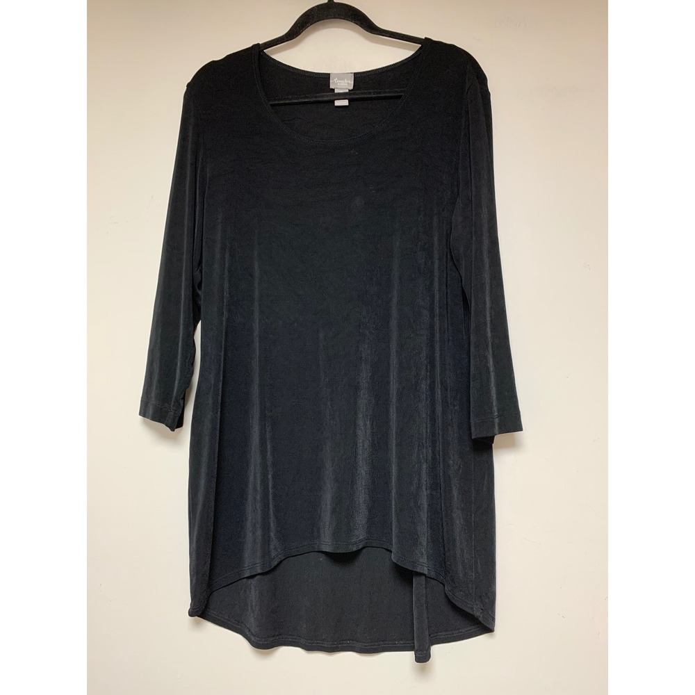 Travelers by Chicos Tunic Top Womens 2 Black Excellent High Low Scoop Neck 3/4